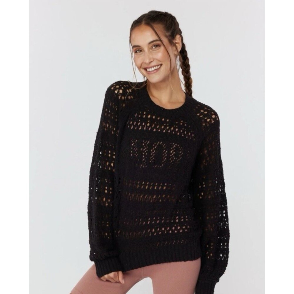 Spiritual Gangster Amore Crochet Crew Neck Sweater Vintage‎ Black NWT $128 XS